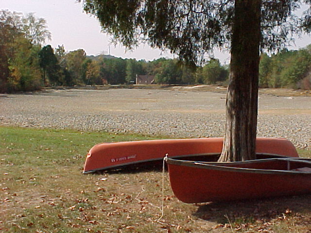 canoes waiting for water